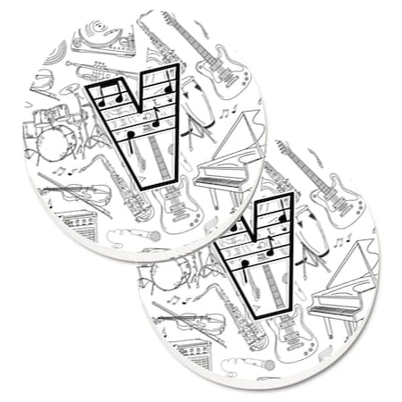 Carolines Treasures Letter V Musical Note Letters Set of 2 Cup Holder Car Coaster CJ2007-VCARC
